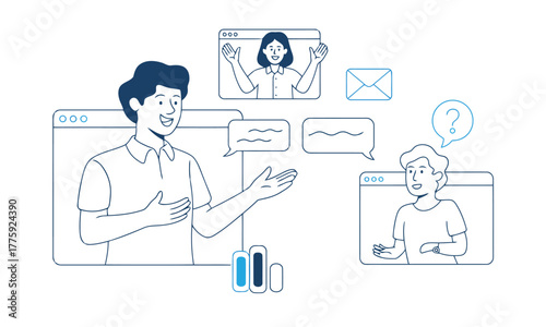 Online Video Call Conversation with Multiple Participants illustration
