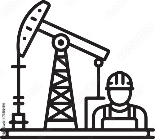 Oil pump jack and worker icon