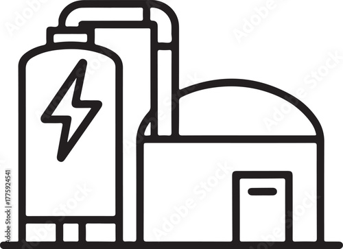 Clean energy biogas plant icon with lightning bolt