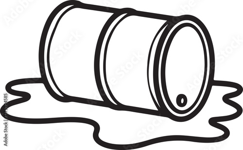 Oil barrel leaking hazardous liquid on white background