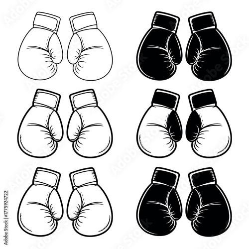 Set of boxing gloves in black and white hand drawn style