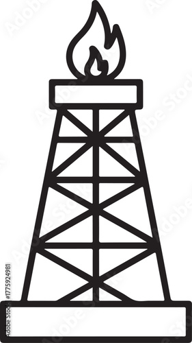 Oil rig flare stack with flame icon