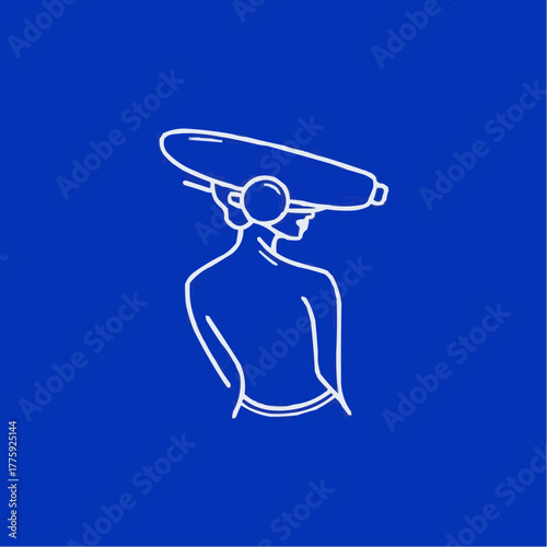 Elegant minimalist line art of woman with eccentric hat, perfect for fashion blog or unique design project, conveys style and artistic flair, scalable vector