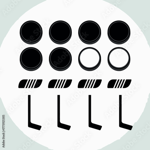 Collection of hockey pucks sticks and tape on a white background