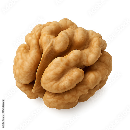 High-quality isolated image of a walnut kernel on a transparent background without shadow. The nut shows realistic texture, warm natural color, and detailed surface, perfect for food design, packaging