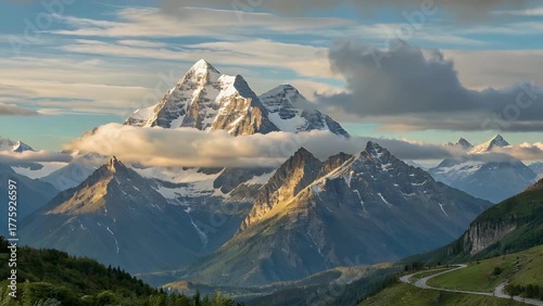 towering snow-capped mountain peak dominating the landscape of a southern alpine