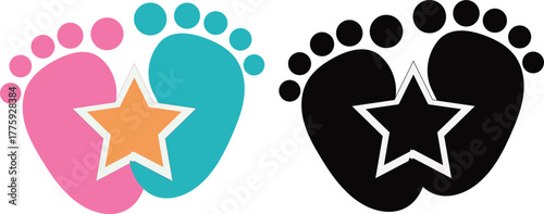 Little Star Baby Feet Graphic: Pink, Blue, and Black Footprint Icons