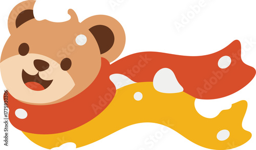 Cartoon Teddy Bear with Colorful Scarf, Happy Face, and Playful Design Element