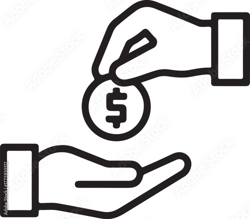 Hand giving coin to another hand