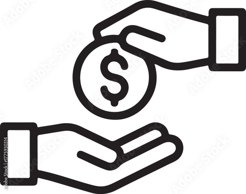 Hands exchanging money coin with dollar sign