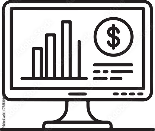Computer screen displaying financial chart and dollar sign
