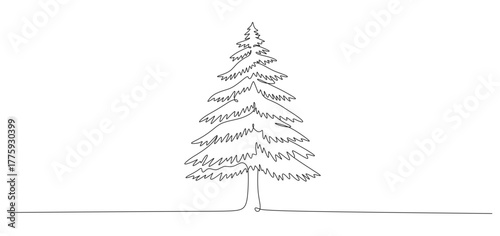 Single line art of conifer tree