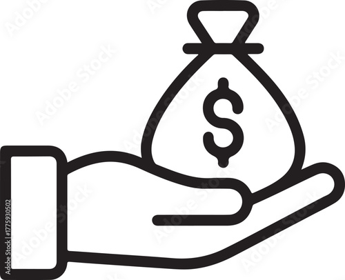 Hand holding money bag icon with dollar sign
