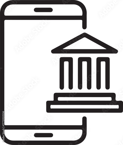 Mobile banking icon with bank building symbol