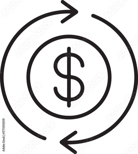 Dollar coin with circular arrows symbolizing exchange
