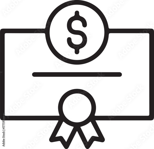 Financial certificate with dollar coin and ribbon