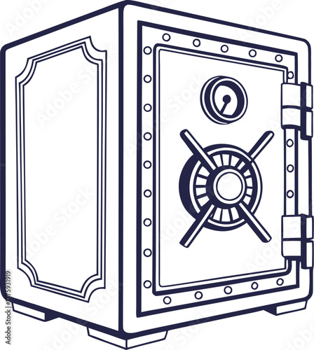 A set of two bank safe icons, one depicted as a solid black glyph and the other as a simple outline.