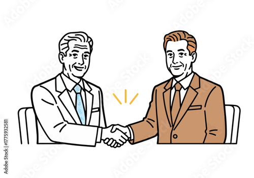 Business partnership agreement professional men shaking hands firm handshake corporate deal closing meeting - Flat Vector Illustration. Colored vector illustration