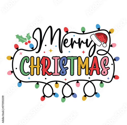 Merry Christmas Light T Shirt Vector