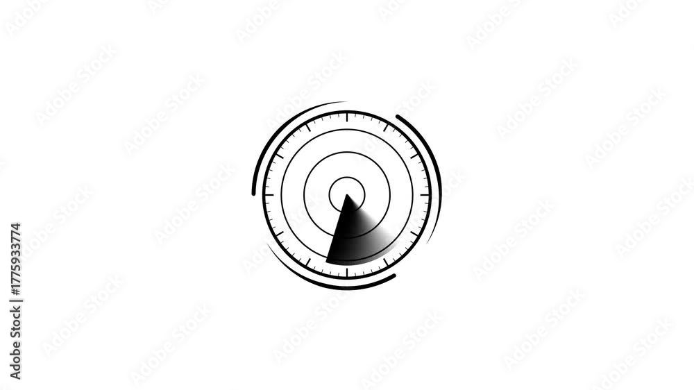 Minimalist radar screen interface element with sweeping scan line and ...