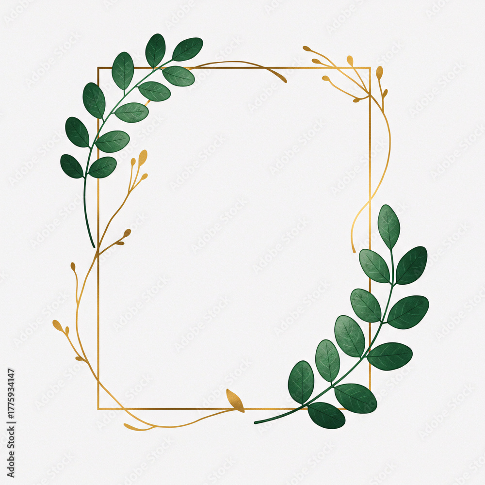 Fototapeta premium A natural frame or border design made from green leaves and plant branches, a beautiful floral decoration for spring