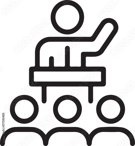 Speaker at podium addressing an audience icon