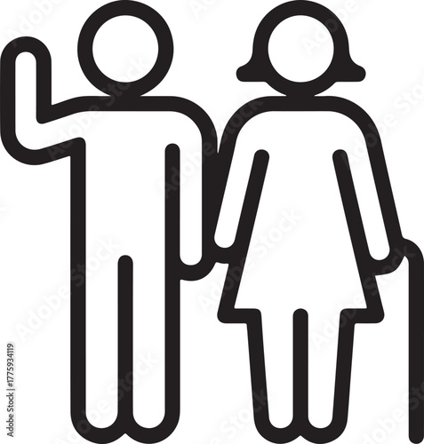 Elderly couple icon waving and holding cane