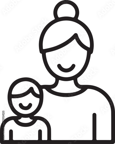 Happy mother and child embracing in a simple line art