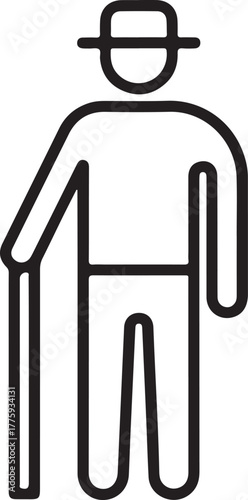 Stylized icon of a man with a cane and hat