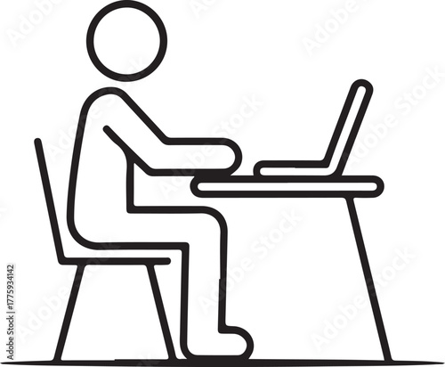 Person working on laptop at desk icon