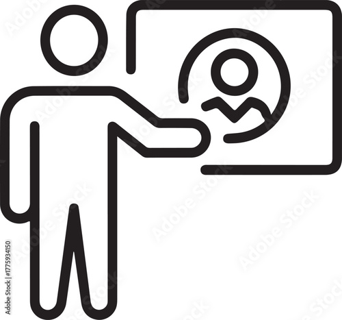 Person pointing at a presentation screen with profile icon