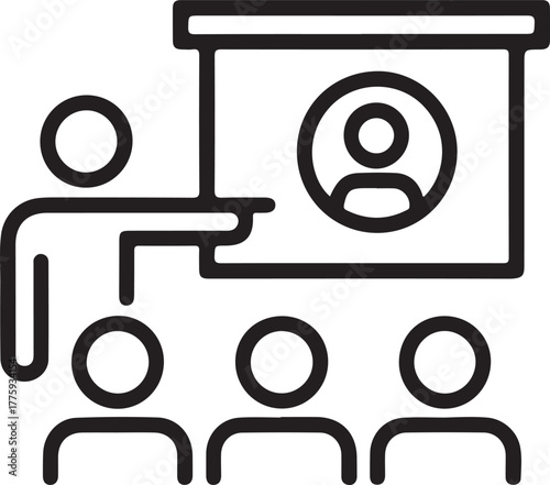 Teacher presenting to students at whiteboard icon