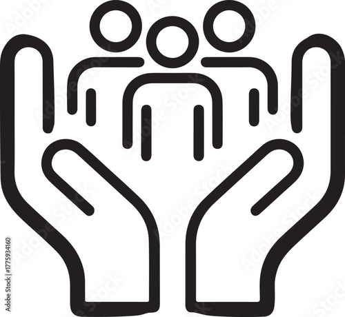 Hands protecting group of people icon