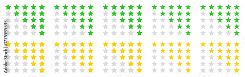 Set of star rating bars showing different rating levels. Perfect for feedback, review system, customer satisfaction, performance rating, or survey interface design. Rating, feedback, icon, star.