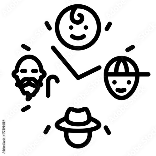 Generational Clock Vector Line Icon Design