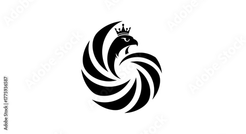A stylized black eagle with a crown on its head, set against a white background.