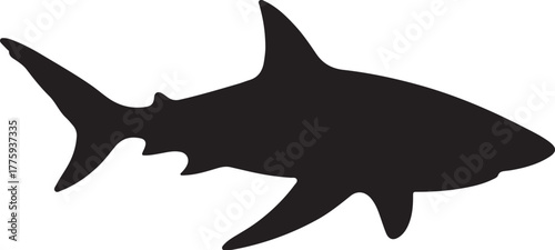 black shark silhouette, black vector icon style, simple shape, clean cut, white background, no shadow, no text, no gradient, high contrast, 