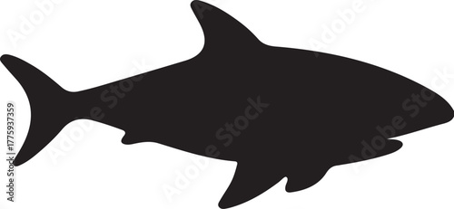 black shark silhouette, black vector icon style, simple shape, clean cut, white background, no shadow, no text, no gradient, high contrast, minimal design, stock illustration style, 