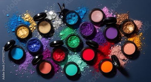 close up of colorful makeup powder set