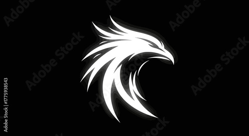A stylized white eagle head logo with sharp, dynamic lines on a black background.