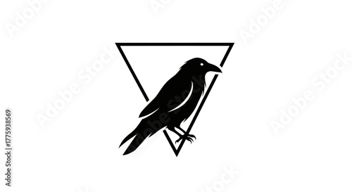 A black silhouette of a crow perched inside an inverted triangle on a white background.