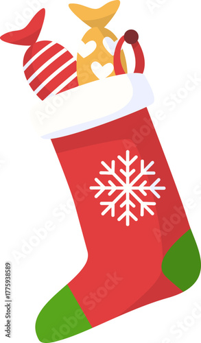 Illustration of Red Christmas Stocking with Candy