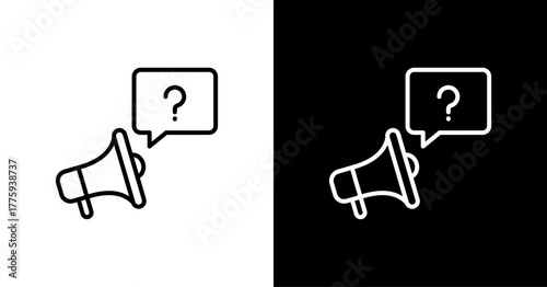 Quiz Megaphone  White Icon Set Design
