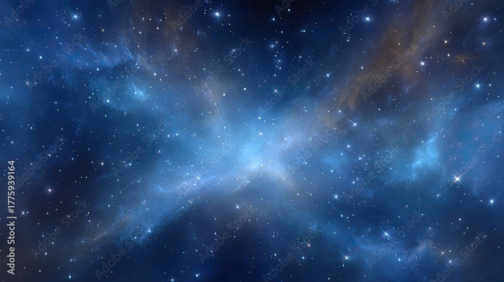 Fototapeta premium Vast Cosmic Landscape of Stars and Nebulae Illuminating the Night Sky with Glowing Blue and Black Colors in a Starlit Universe