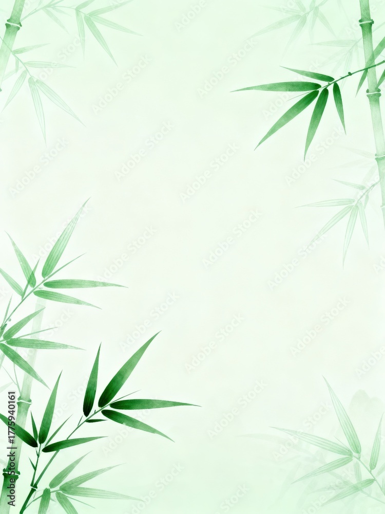 Fototapeta premium Green Bamboo Leaf Frame Background with Copy Space