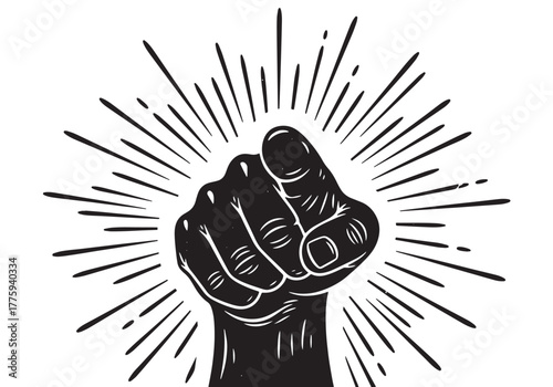 Retro black hand pointing finger