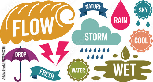Weather Elements Flow, Nature, Rain, Storm, Sky, Fresh, Water, Drop, Cool, Wet Illustration