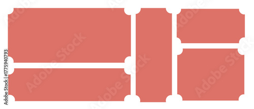 Red ticket shape collection vector blank coupon and voucher templates with rounded cut corners, ideal for event passes, raffle tickets, invitations, and retro label designs