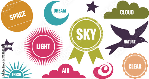 Whimsical Illustration Sky, Space, Dream, Fresh, Light, Nature, Air, Clear, Star, and Cloud Elements