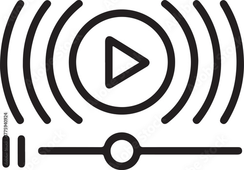 Video play button with sound waves and controls